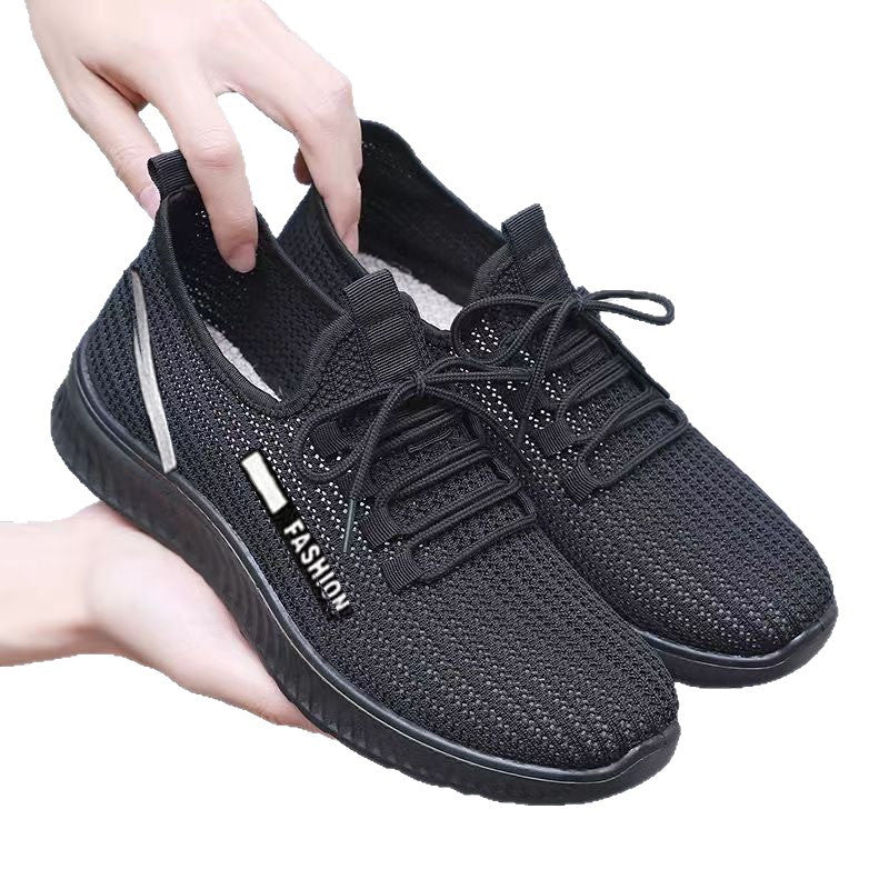 Cross-Border Black Sneakers for Women, Non-Slip, Soft-Soled, Comfortable Women's Shoes, Versatile Square Dance Shoes, Mom Shoes, Kitchen Shoes, Flat Shoes