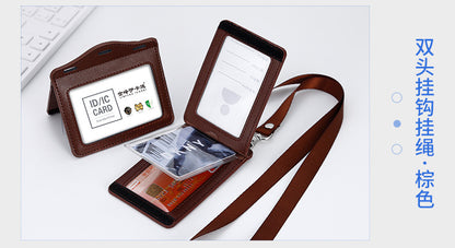 Real work permit leather case unit work permit with lanyard four-card work card badge hanging neck staff card bus access control