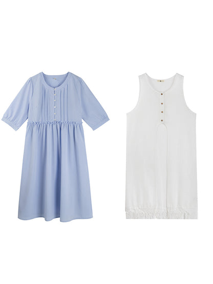 Two days 2025 spring new plus size women's tassel hollow blouse/solid color waist dress 8782AB