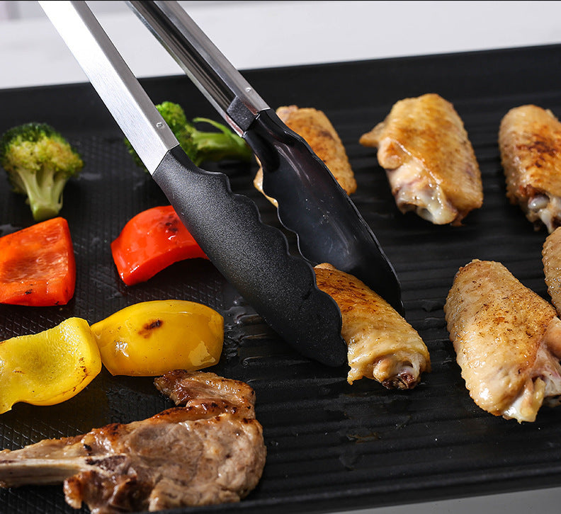 Cross-Border Black Silicone Clips, High Temperature Resistant Kitchen Food Frying Stainless Steel Fried Steak Clips, Special Food Clips for Cooking