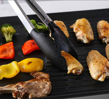Cross-Border Black Silicone Clips, High Temperature Resistant Kitchen Food Frying Stainless Steel Fried Steak Clips, Special Food Clips for Cooking