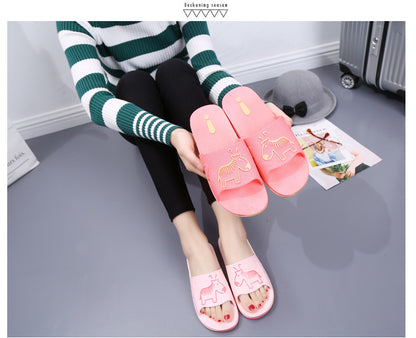 Summer Pvc Bathroom Slippers Home Cartoon Couple Slippers Indoor Cute Bath Non-Slip Sandals Women's Stall