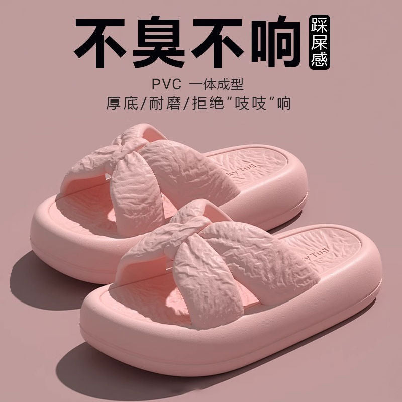 New Home Slippers for Women with Bows, Indoor Quick-Drying, Non-Slip, Bathing and Stepping on Shit, Solid Color Casual Sandals and Slippers Wholesale