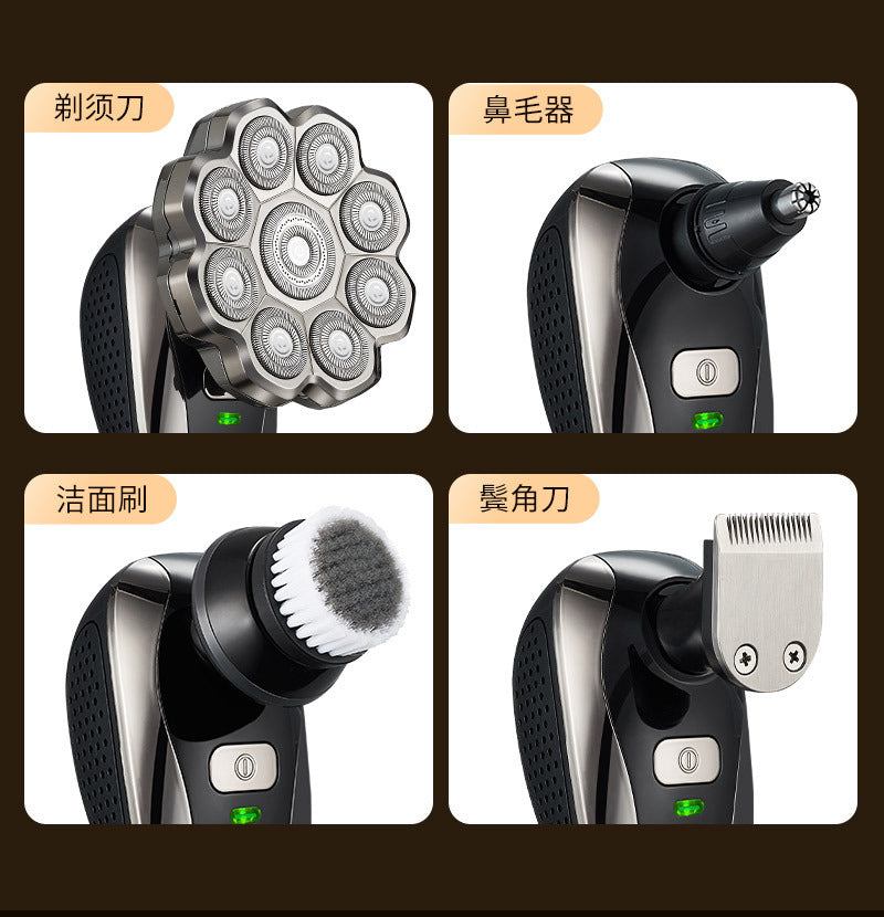 Cross-border nine-blade head bald self-service haircut artifact electric rechargeable razor magnetic suction head body washing knife
