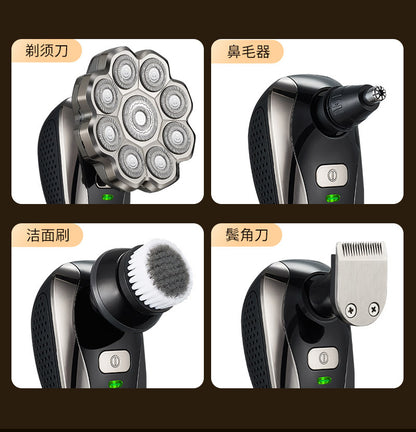 Cross-border nine-blade head bald self-service haircut artifact electric rechargeable razor magnetic suction head body washing knife