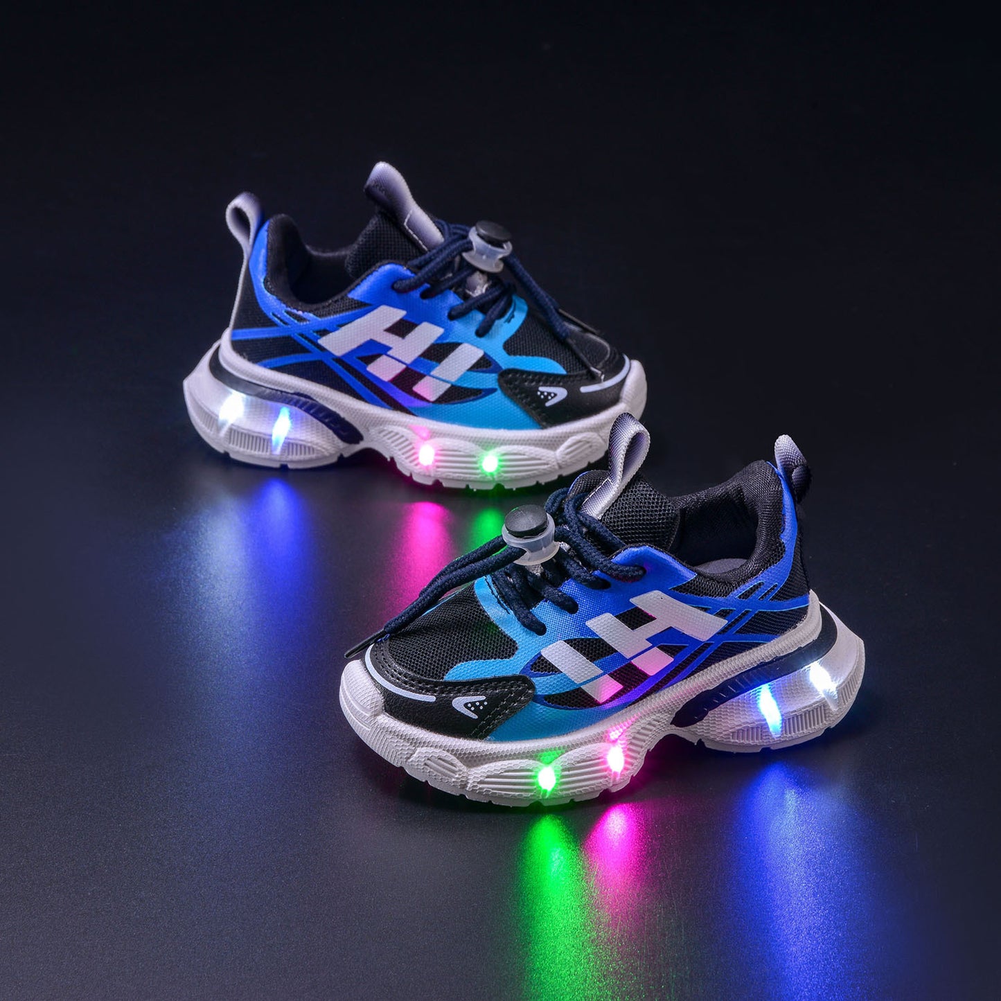 Boys' Breathable Luminous Sports Double Mesh Shoes 2024 Spring and Autumn New Children's Letters Casual LED Lighting Running Shoes