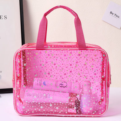 New Pvc Toiletry Makeup Brush Travel Zipper Tote Bag Cosmetic Small Star Makeup Bag Convenient and Large Capacity