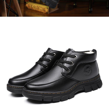 Cotton-padded shoes men's winter fleece-lined thick warm pure sheepskin fur cotton-padded boots middle-aged and elderly dad shoes non-slip cotton-padded leather shoes