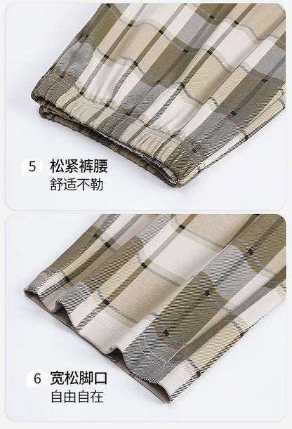 Plus Size 5XL 100% Cotton Men's Long-Sleeved Pajamas Spring & Fall Long-Sleeved 105kg Can Be Worn Outside Home Clothes Set
