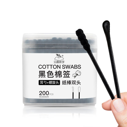 Black spiral double ear scoop cotton swab ear eyebrows wipe makeup cotton swab change eyeliner cleaning cotton swab