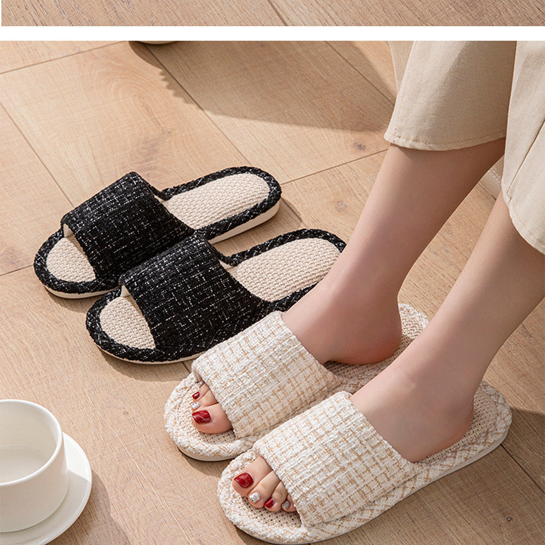 Linen Slippers for Women Spring & Fall Sweat-Absorbent Home Silent Japanese Cotton and Linen Indoor Non-Slip Breathable Slippers for Men All Seasons Wholesale