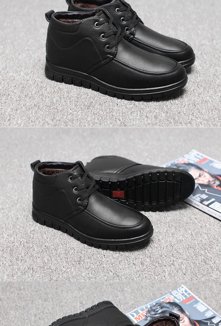Middle-aged and elderly men's cotton-padded shoes warm leather shoes casual fleece-lined thickened dad shoes non-slip men's snow boots winter men's shoes
