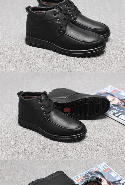 Middle-aged and elderly men's cotton-padded shoes warm leather shoes casual fleece-lined thickened dad shoes non-slip men's snow boots winter men's shoes