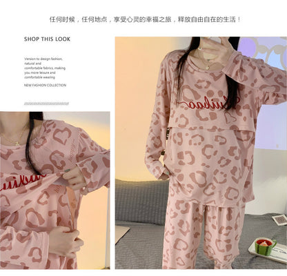 Women Nursing Pyjamas Homewear Spring Autumn Maternity Pajamas Set Cute Breastfeeding Clothes Long-sleeved Pregnancy Sleepwear