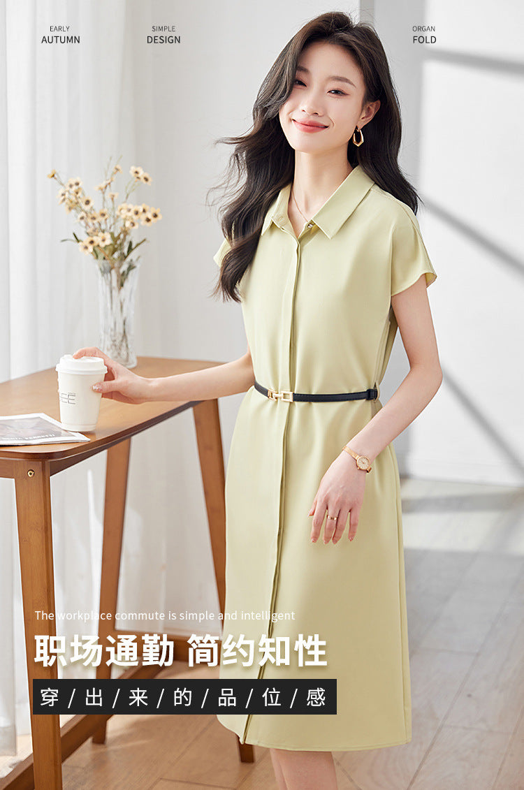 [Elegant Long Skirt] V-neck Short-sleeved dress High-end Work Clothes Mid-length Skirt Spring and Summer Business Wear Uniform
