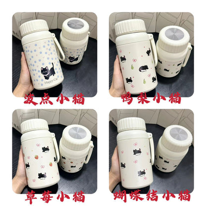 Cartoon cute high-value large-capacity new thermos stainless steel outdoor sports portable rope coffee cup
