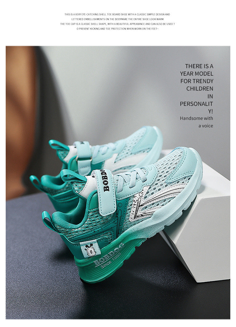 Babu bean children's shoes boys sneaker summer 2025 new hollow single mesh breathable mesh shoes big children's shoes