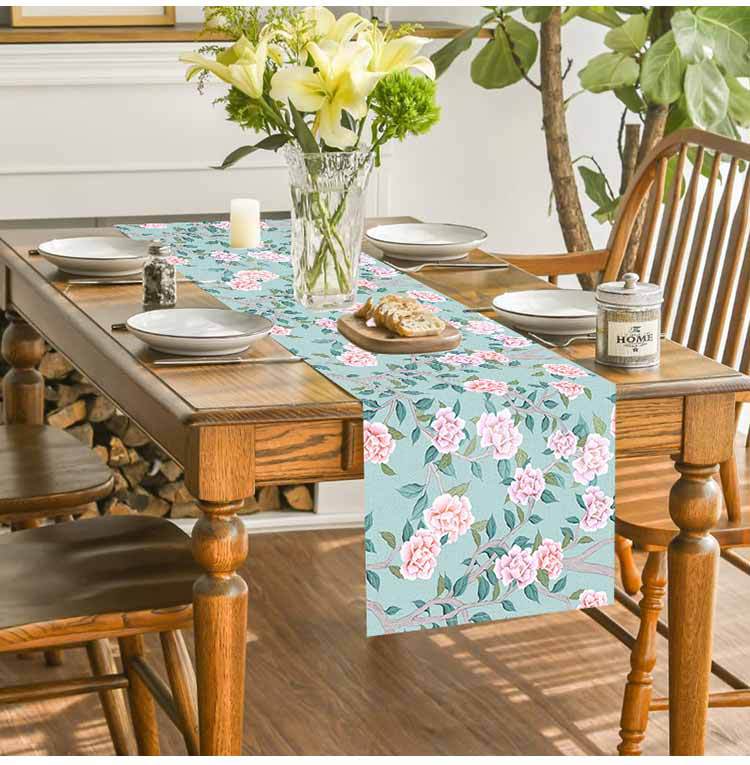 New Cross-Border Pink Flower Table Flag Printed Linen Living Room Decorative Tablecloth Home Kitchen Tablecloth Mat