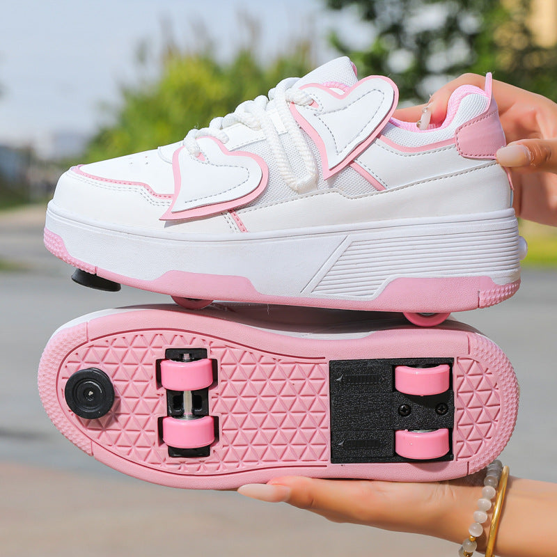 Girls' Roller Shoes Autumn and Winter New Model Children's Four-Wheel Automatic Sliding Skates for Older Kids Sports Roller Shoes
