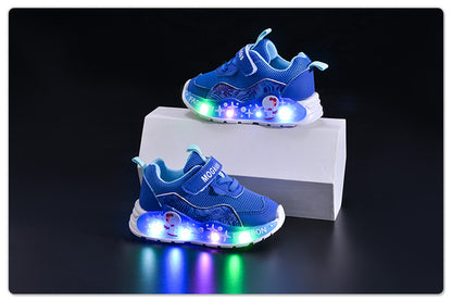 Wholesale Spring and Autumn New Mesh Plaid Boys Led Light Casual Children's Luminous Fashion Cartoon Sports Shoes