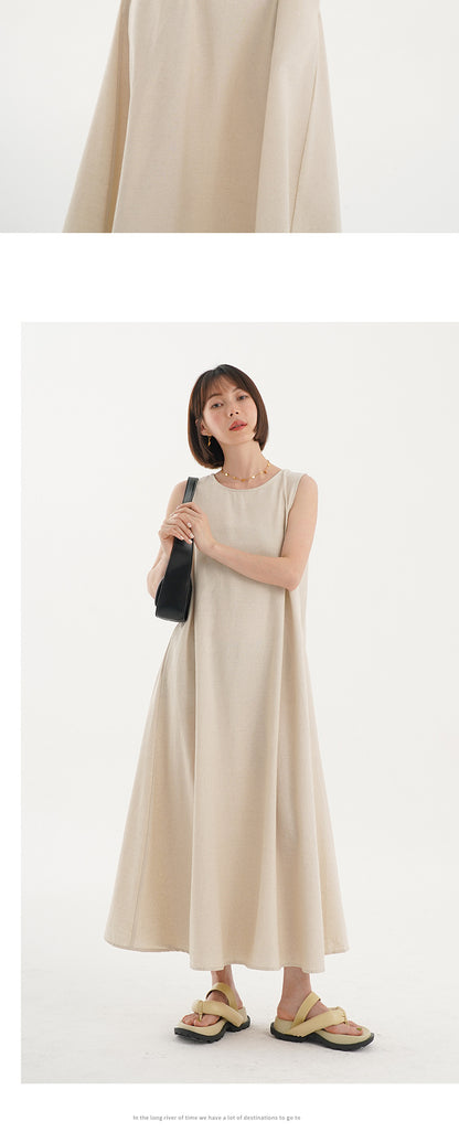 Korean Chic2026 Summer French Design Loose Backless Sleeveless Vest Dress Casual Age-Reducing Long Dress