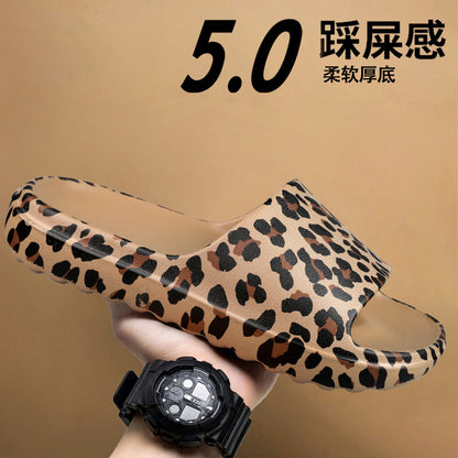 Foreign Trade Wholesale Leopard Print Slippers for Outer Wear Korean Style Printed Slippers for Couples Outdoor Sandals Women's Thick-Soled Bathroom Slippers