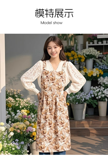 Floral Apron, High-Looking, Young Style, Anti-Fouling Suspenders, Flower Shop, Cafe, Cake Shop, Baking Work Clothes