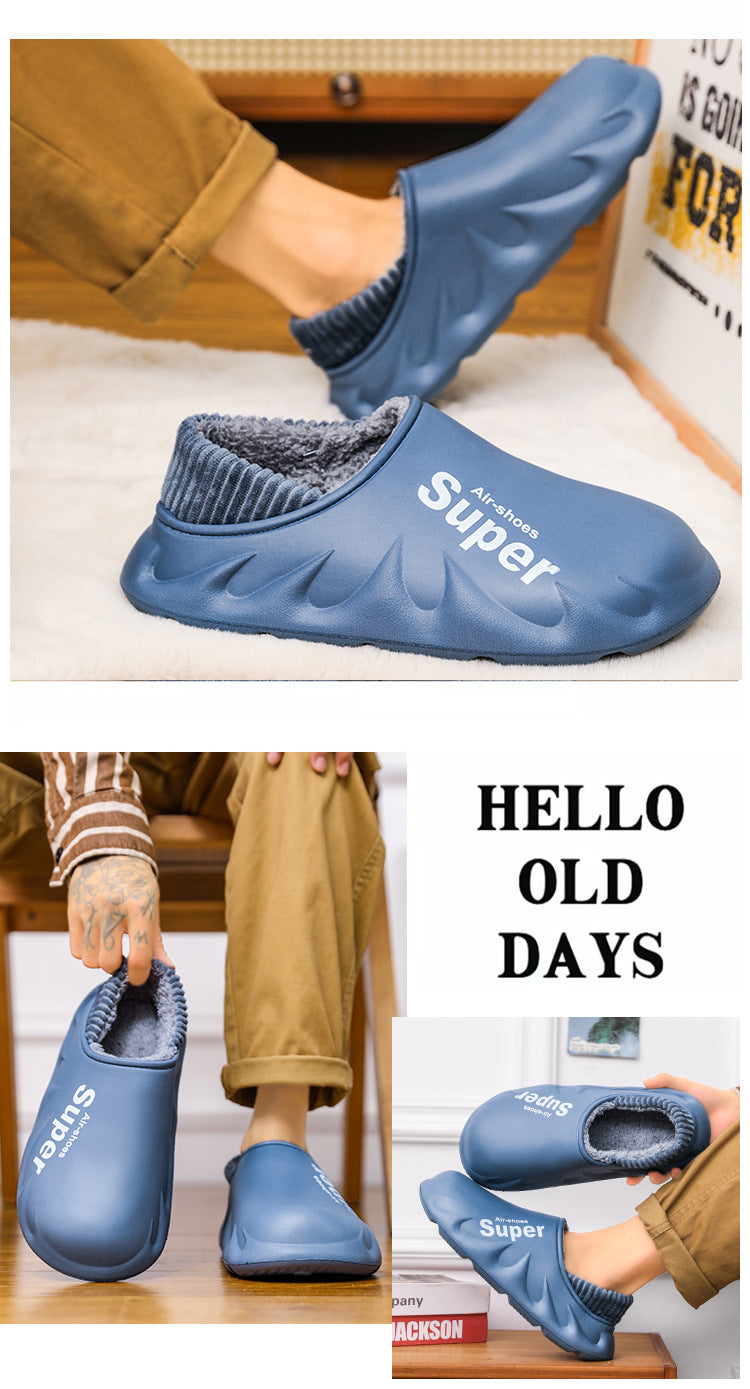 Waterproof Cotton Slippers for Men in Winter, Velvet Warm Anti-Slip Bag and Cotton Shoes for Outer Wear, Thick-Soled Winter Home Shoes Wholesale