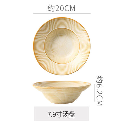 Retro Style Ceramic Kiln Straw Hat Plate Restaurant Hotel Home Threaded Pasta Plate Japanese Fruit Salad Snack Plate