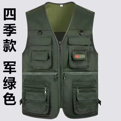 Cross-Border Outdoor Multi-Pocket Vest Men's Fishing Vest Photography Middle-Aged Men's Tops Work Clothes Middle-Aged and Elderly Dad Wear
