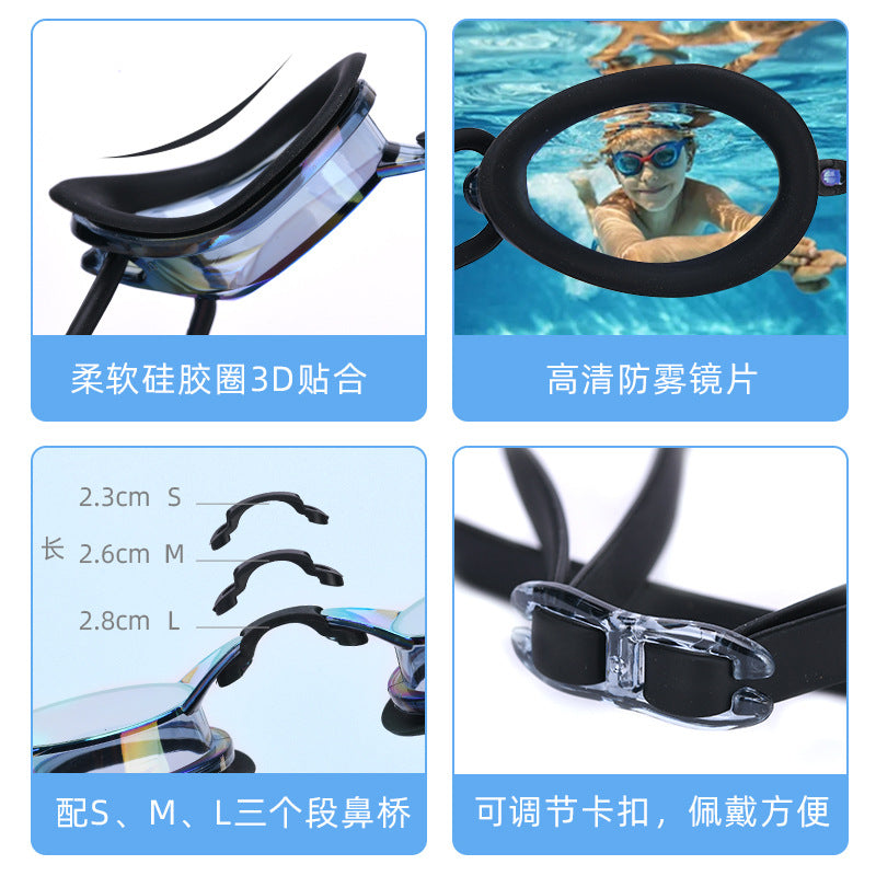 Factory Direct Sales Swimming Goggles Hd Waterproof Anti-Fog Electroplating Color Plated Universal Racing Diving Professional Swimming Goggles Wholesale