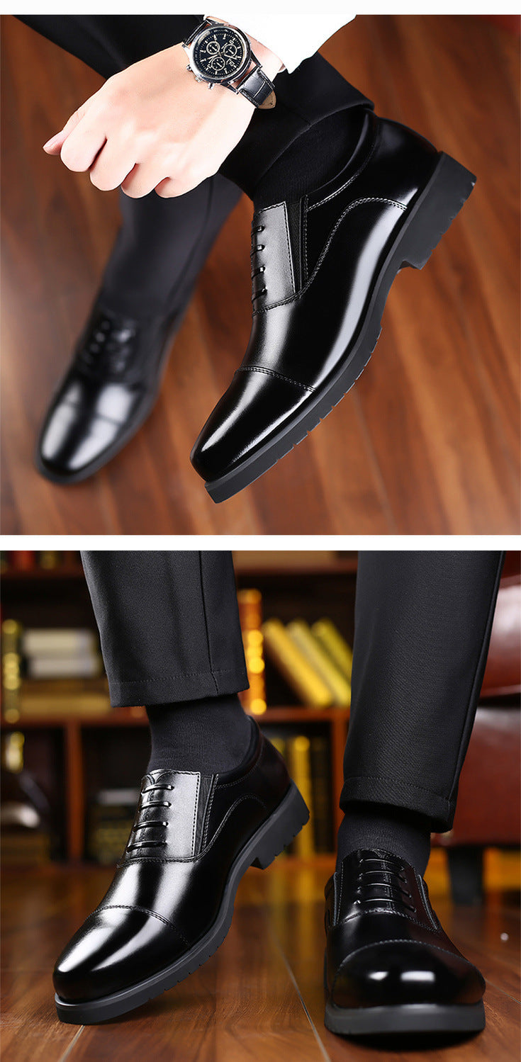 [Real cowhide] business formal leather shoes men's three-joint leather men's shoes summer breathable hidden height increasing shoes men