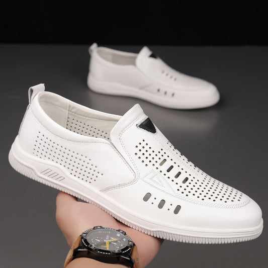 Summer Leather Shoes for Men, Casual Hollow Breathable Clogs, Soft Sole, Soft Mesh Shoes, Foreign Style Men's Shoes, Drop Shipping by PDG ibma