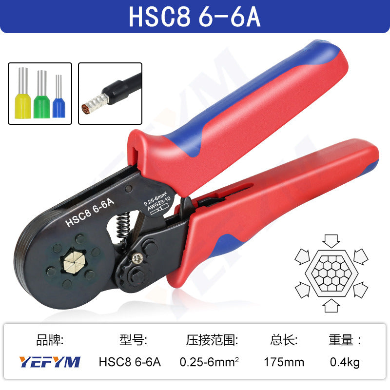 Tube type needle type terminal crimping pliers crimping pliers manual wiring pliers mini electrician ratchet tool suit YEFYM