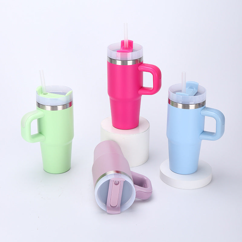 14oz Large-Capacity Handle Car Cup 304 Stainless Steel Thermal Insulation Ice Cup Outdoor High-Looking Straw Cup