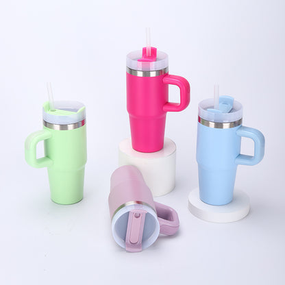 14oz Large-Capacity Handle Car Cup 304 Stainless Steel Thermal Insulation Ice Cup Outdoor High-Looking Straw Cup