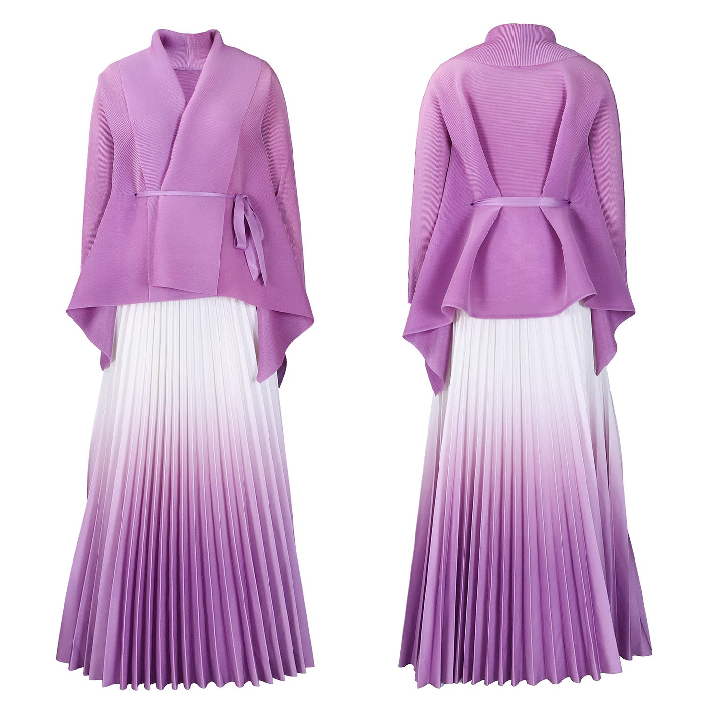 C8610 African plus size Women's Spring New Fashion Strap Bat Sleeve Top Gradient Color-changing Skirt Two-piece Set