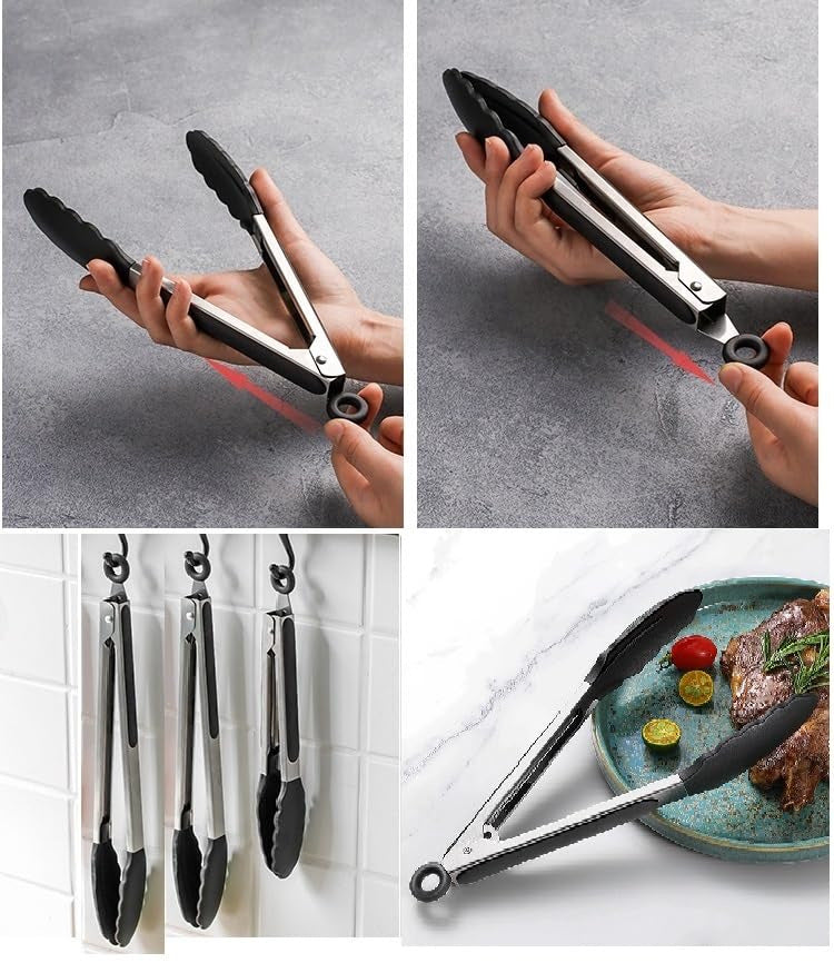 Cross-Border High-Temperature Resistant Steak Grilling Tongs 430 Stainless Steel Anti-Scalding Thickened Barbecue Tongs Kitchen Tools Food Tongs