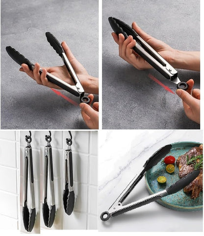 Cross-Border High-Temperature Resistant Steak Grilling Tongs 430 Stainless Steel Anti-Scalding Thickened Barbecue Tongs Kitchen Tools Food Tongs