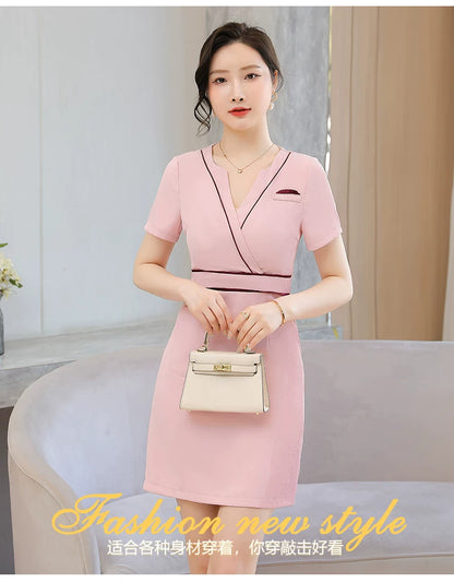 Business Wear dress 2023 Summer Women's Short-sleeved Temperament High-end Hotel Front Desk Beauty Salon Jewelry Shop Work Clothes