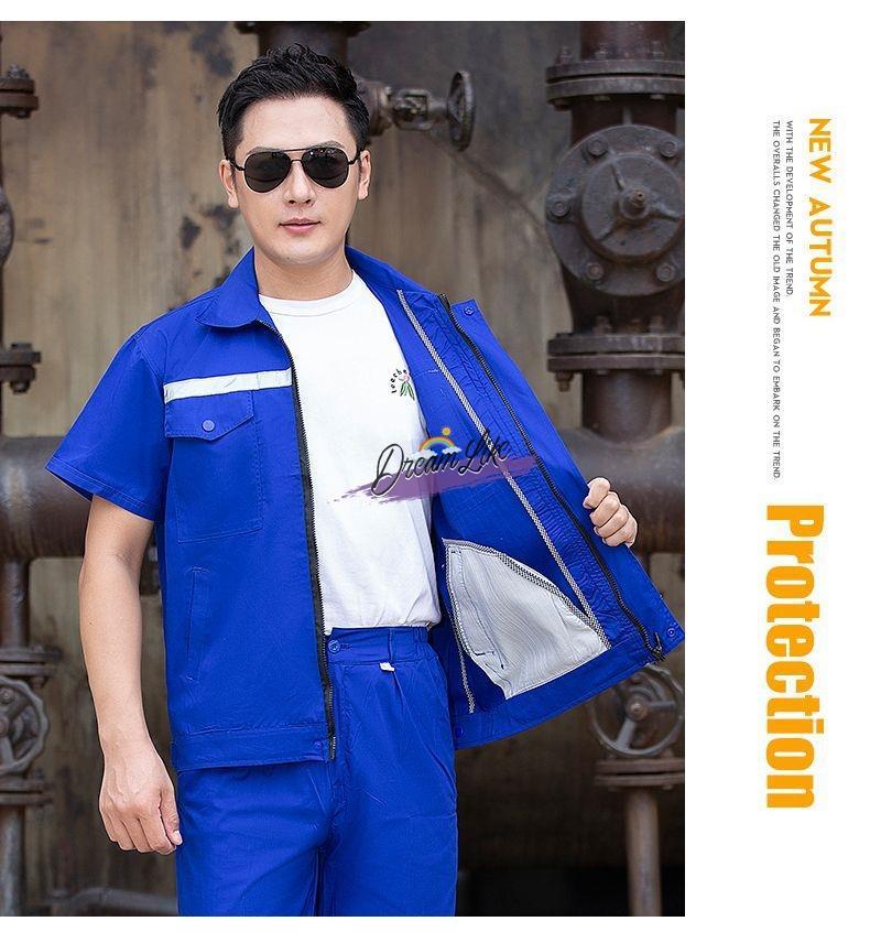 Summer thin anti-static overalls suit men's and women's long short sleeve gas station filling station gas petrochemical electricsuit