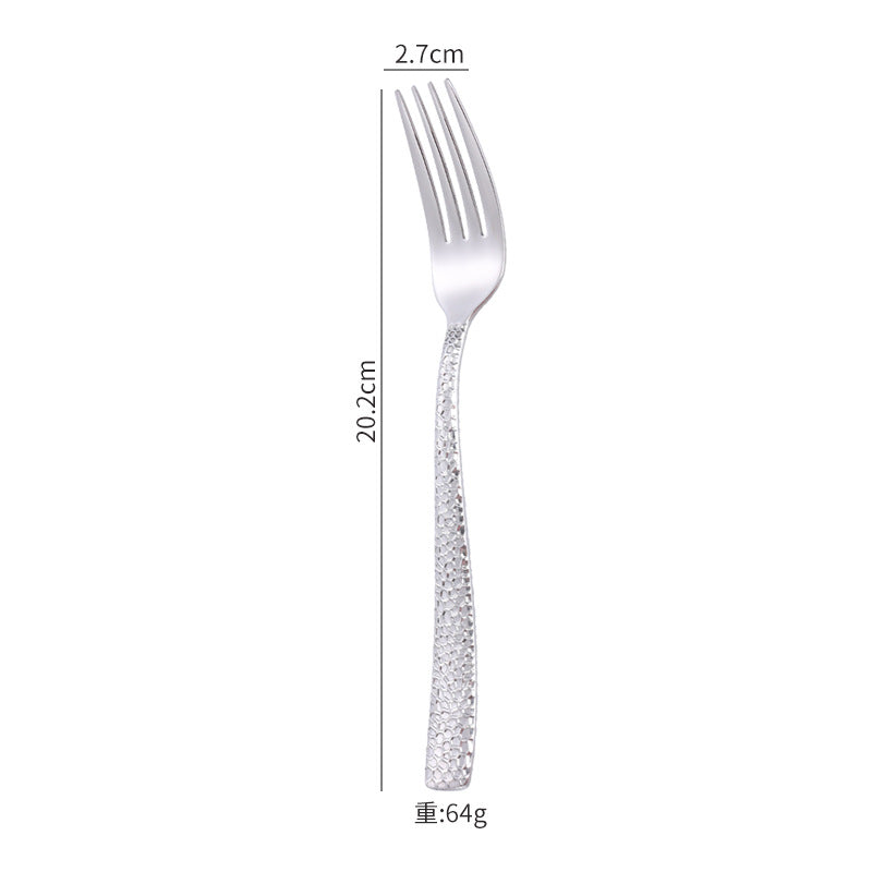 Cross-border 304 Stainless Steel Knife, Fork and Spoon Tableware Hotel Western Food Square Handle Thickened Water Cube Hammer Steak Knife, Fork and Spoon