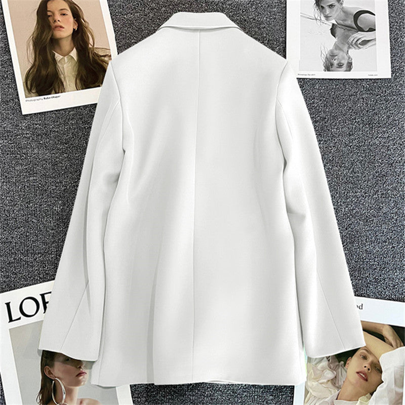 Green Metal Buckle Korean Style 2024 Spring and Autumn New Milk White Suit Jacket Women's Casual All-match High-end Suit