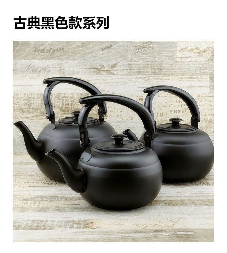 Factory wholesale stainless steel kettle black classic household compact simple teapot restaurant with filter teapot