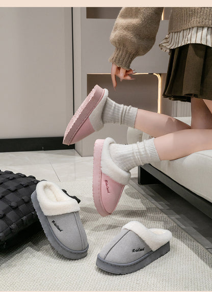Cotton Slippers for Women in Autumn and Winter Indoor Home Non-Slip Fleece-Lined Warm Thick-Soled Couples Outer Wear Plush Cotton Shoes