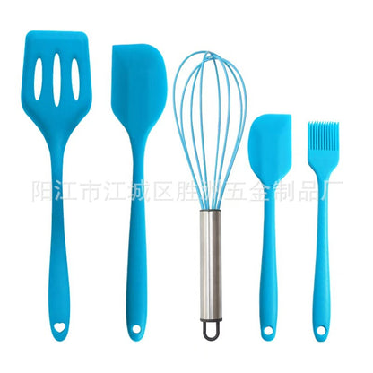 Cross-Border Kitchen Silicone Spatula Brush Egg Beater Silicone Kitchen Utensils 5-Piece Set Cooking Set Baking Tools