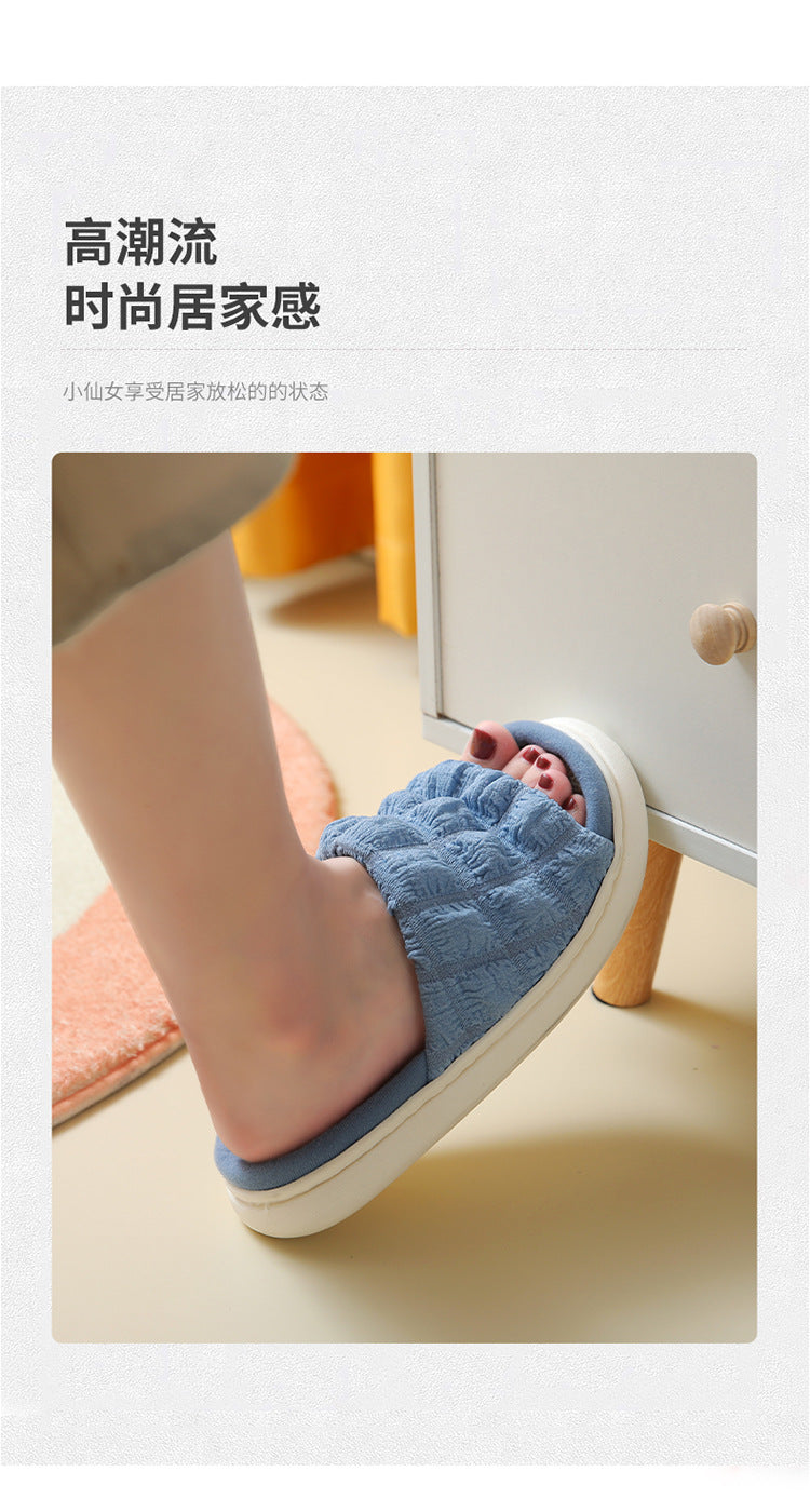 Japanese Linen Slippers for Women Spring & Fall Home Indoor Puff Cotton and Linen Silent Non-Slip Thick-Soled Bathroom Slippers for Men Wholesale