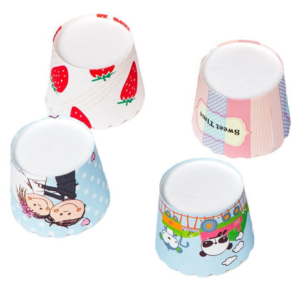 Small Cake Cuppers Mafen Cup High Temperature Baking Chiffon Small Cake Cup Disposable Cute Pattern Paper Cup 50