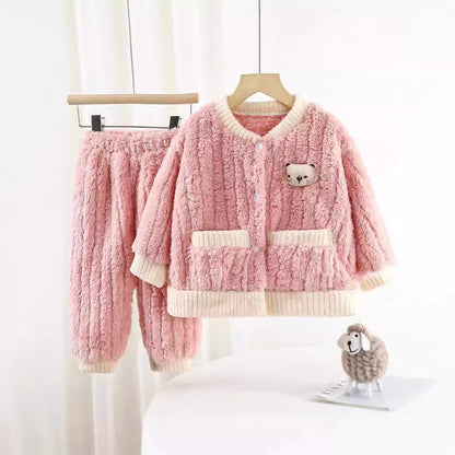Boys and Girls Pajamas Cotton Velvet Home Clothes Autumn and Winter Children's Winter Pajamas Western Style Thickened Pajamas