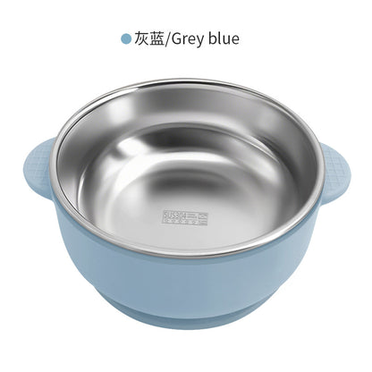 Cross-border Stainless Steel Children's Bowl Household Cute Baby Drop-resistant Heat-insulated Tableware Kindergarten Children's Rice Bowl with Suction Cup